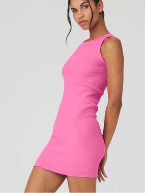 ALO Yoga Pink Seamless Ribbed Warm Nights Mini Dress in Pink - Medium